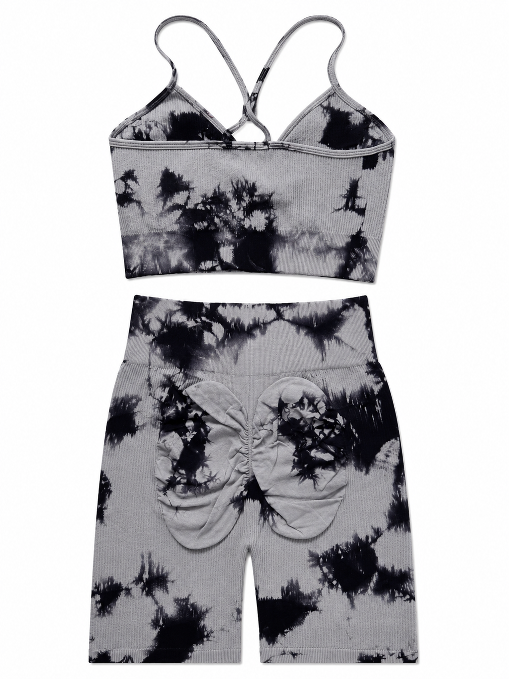 Blush Tie-Dye Scrunch Biker Shorts Set – Women's Seamless Activewear Two-Piece