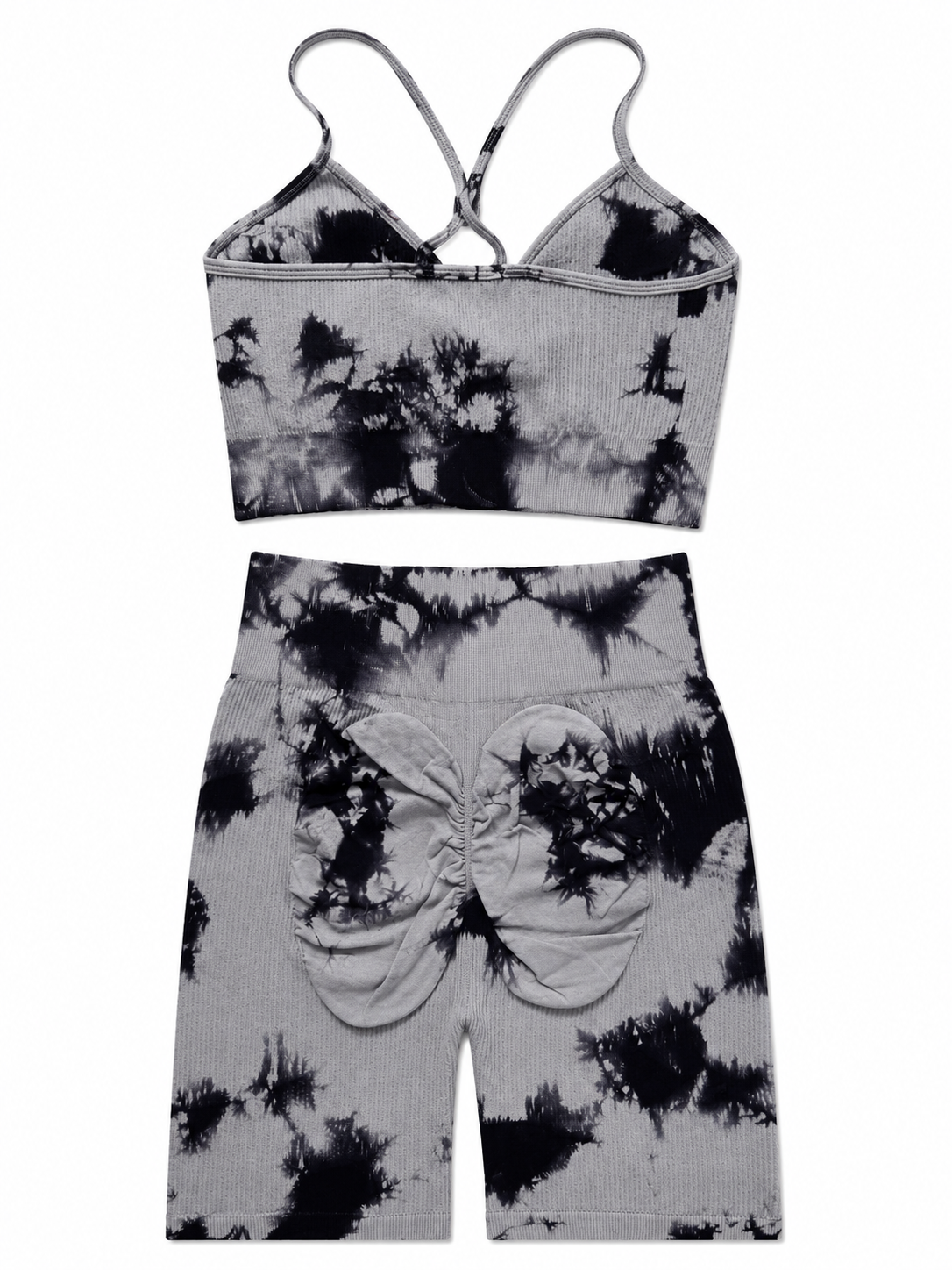 Blush Tie-Dye Scrunch Biker Shorts Set – Women's Seamless Activewear Two-Piece