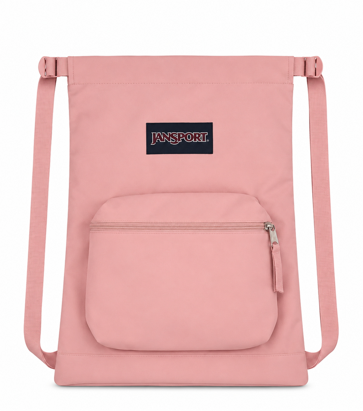 JanSport Draw Sack Backpack with Front Zipper Pocket – Lightweight Drawstring Gym Bag – Blush Pink