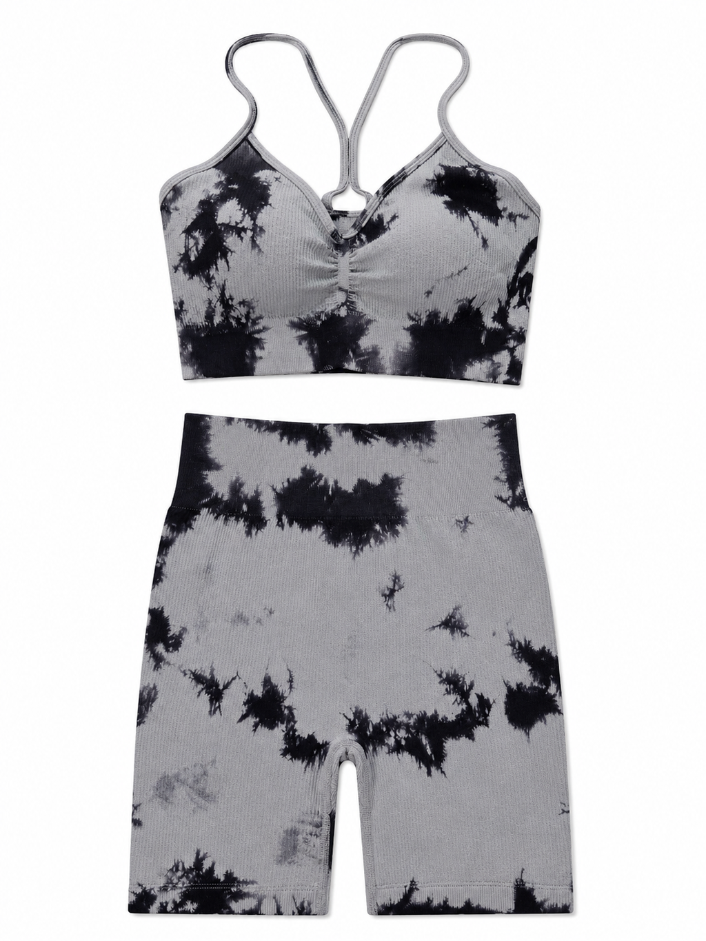 Blush Tie-Dye Scrunch Biker Shorts Set – Women's Seamless Activewear Two-Piece