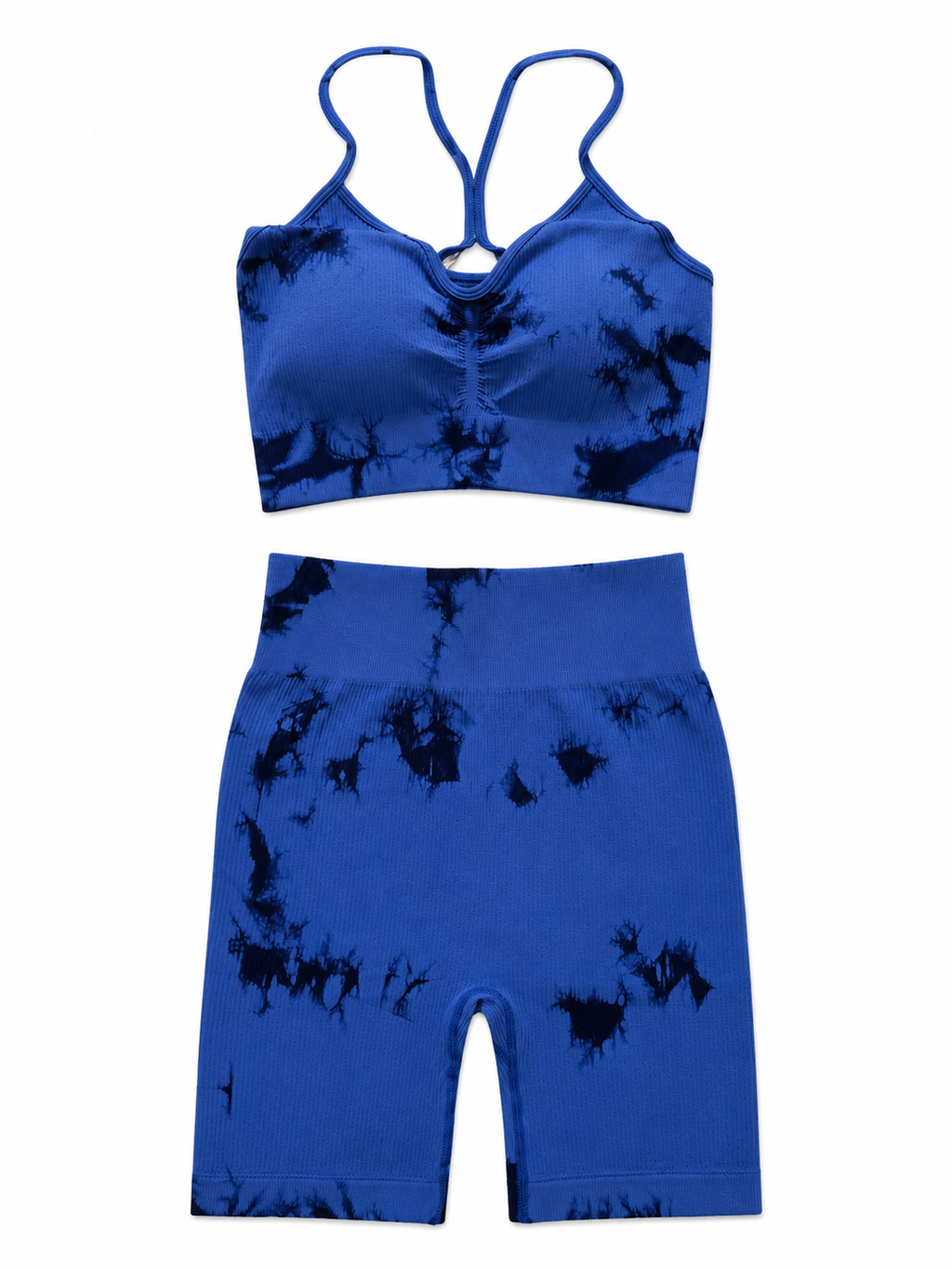 Blush Tie-Dye Scrunch Biker Shorts Set – Women's Seamless Activewear Two-Piece