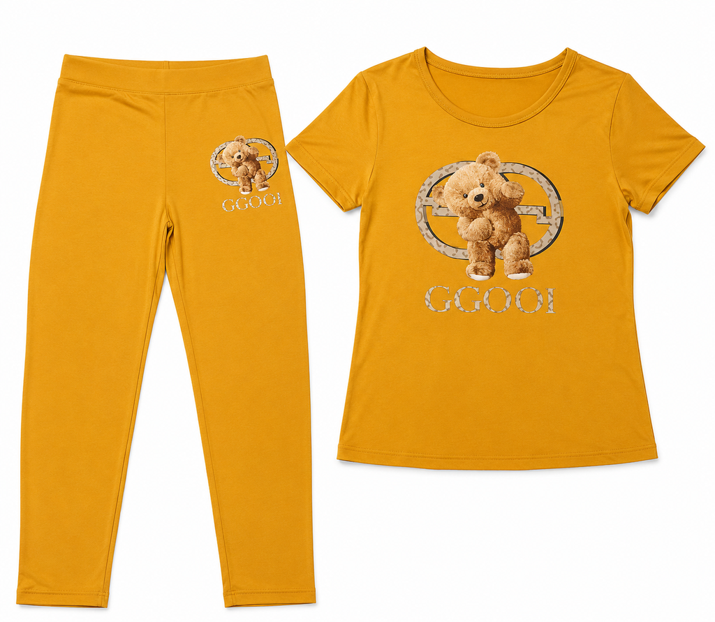 Teddy Bear Graphic 2-Piece Lounge Set – Women's Short Sleeve Tee & Leggings Set- Multiple colors available
