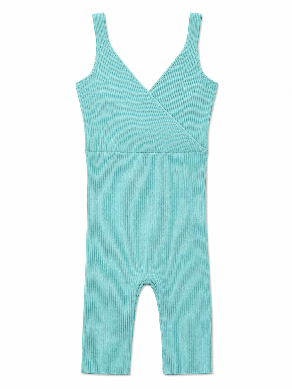 Aqua Breeze Ribbed V-Neck Romper – Women's Sleeveless Stretch Short Jumpsuit