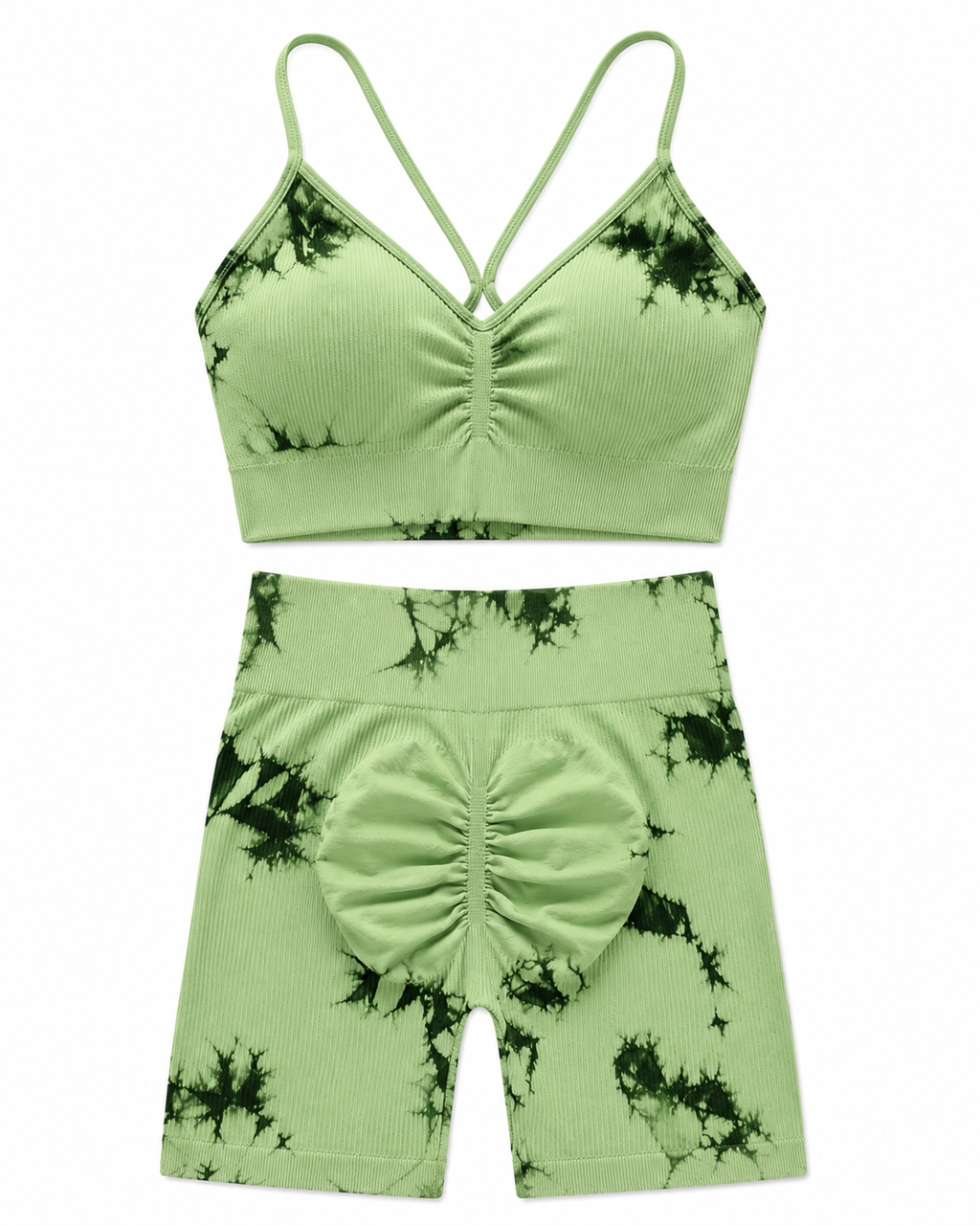 Blush Tie-Dye Scrunch Biker Shorts Set – Women's Seamless Activewear Two-Piece