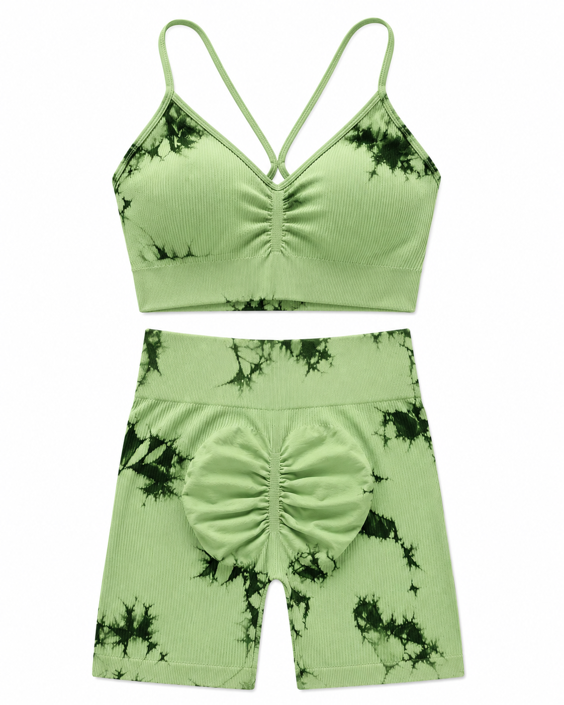 Blush Tie-Dye Scrunch Biker Shorts Set – Women's Seamless Activewear Two-Piece