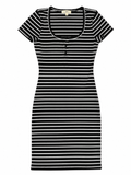 Women's Black & White Striped Ribbed Knit Bodycon Dress