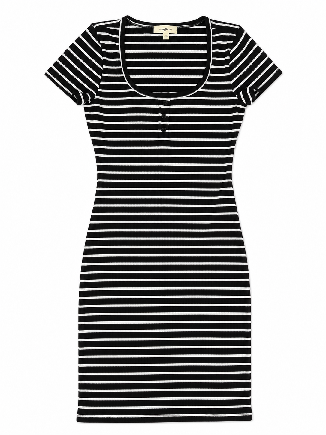 Women's Black & White Striped Ribbed Knit Bodycon Dress