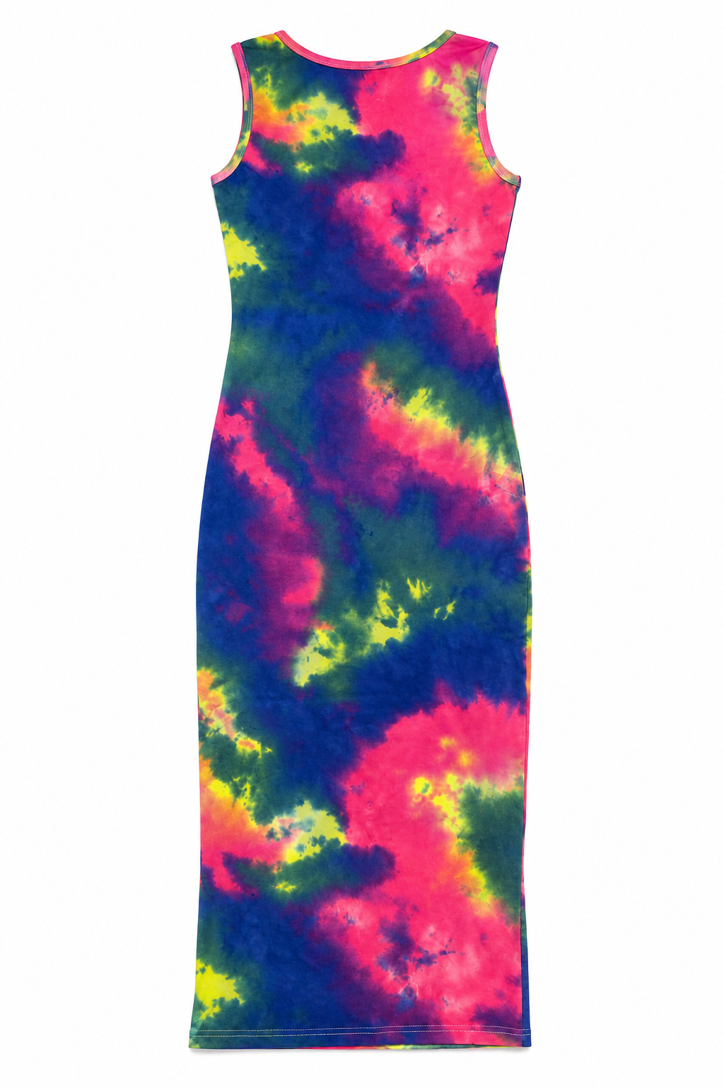 Women's Sleeveless Tie-Dye Bodycon Maxi Dress with Gold Zip Neck – Multicolor Summer Casual Dress