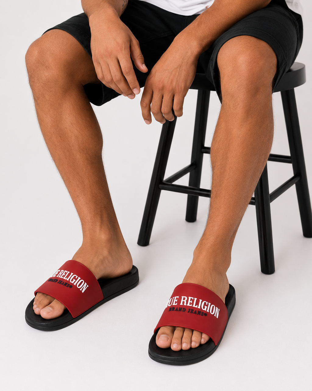 True Religion Men's Logo Slide Sandals – Cushioned Slip-On Slides