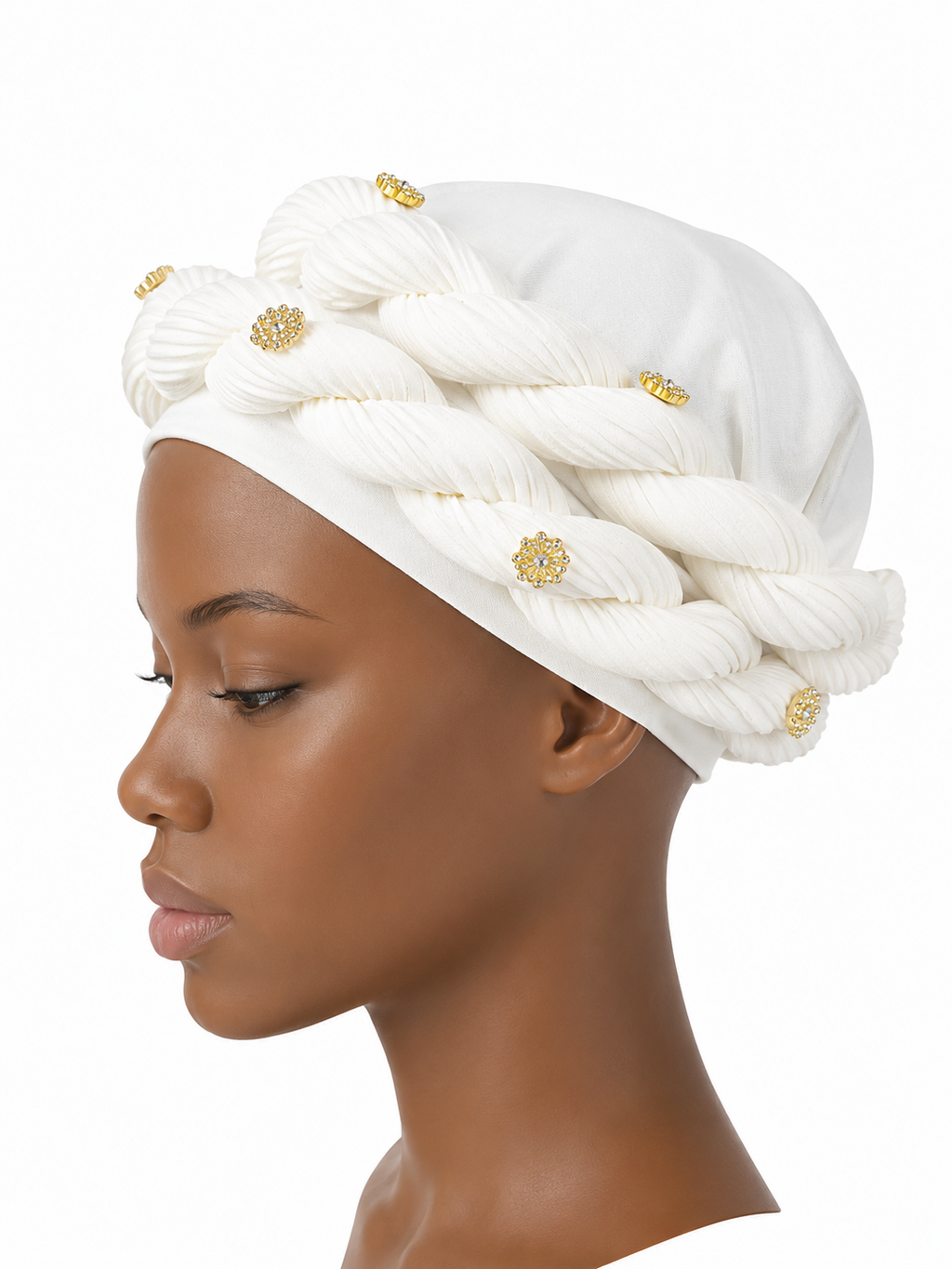 Luxury Braided Embellished Turban Headwrap for Women – Soft Stretch Pre-Tied Head Covering