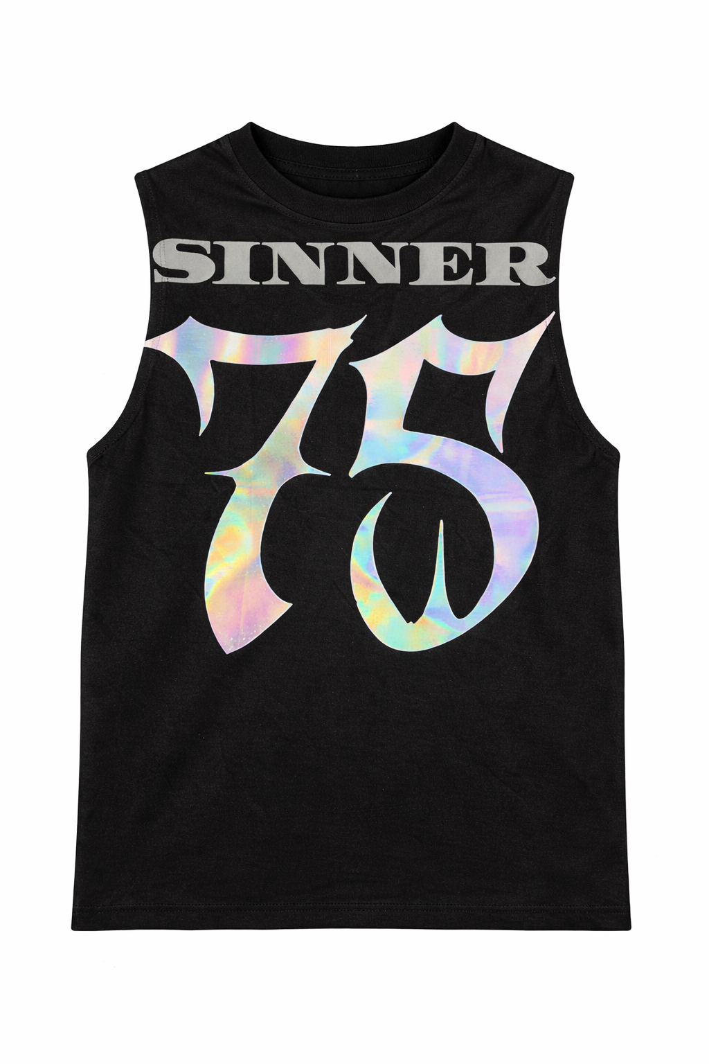Sinner 75 Graphic Sleeveless Tank Top – Black Reflective Streetwear Muscle Tee