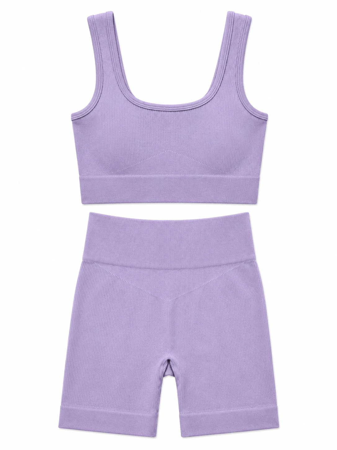 Seamless Ribbed Biker Shorts Set – Women's Activewear Two-Piece Outfit
