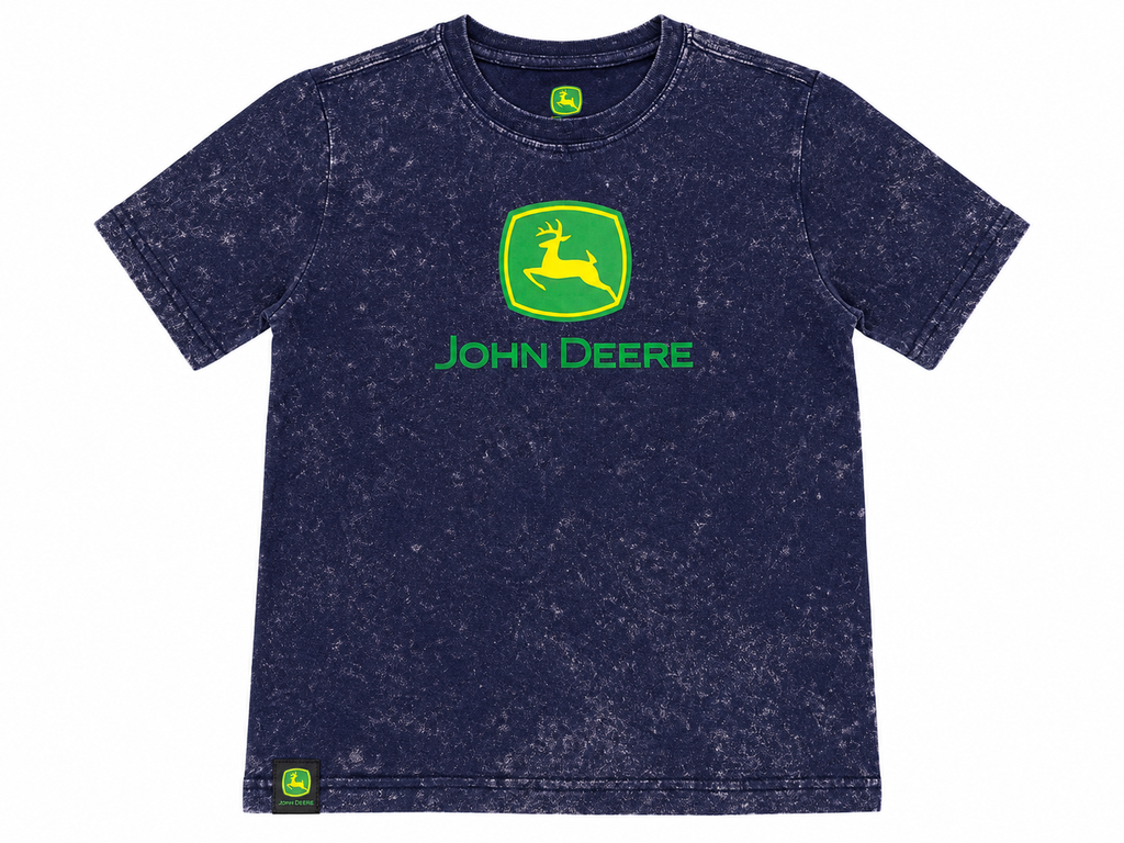 John Deere Kids Logo Graphic T-Shirt – Camo or Navy Mineral Wash Short Sleeve Tee