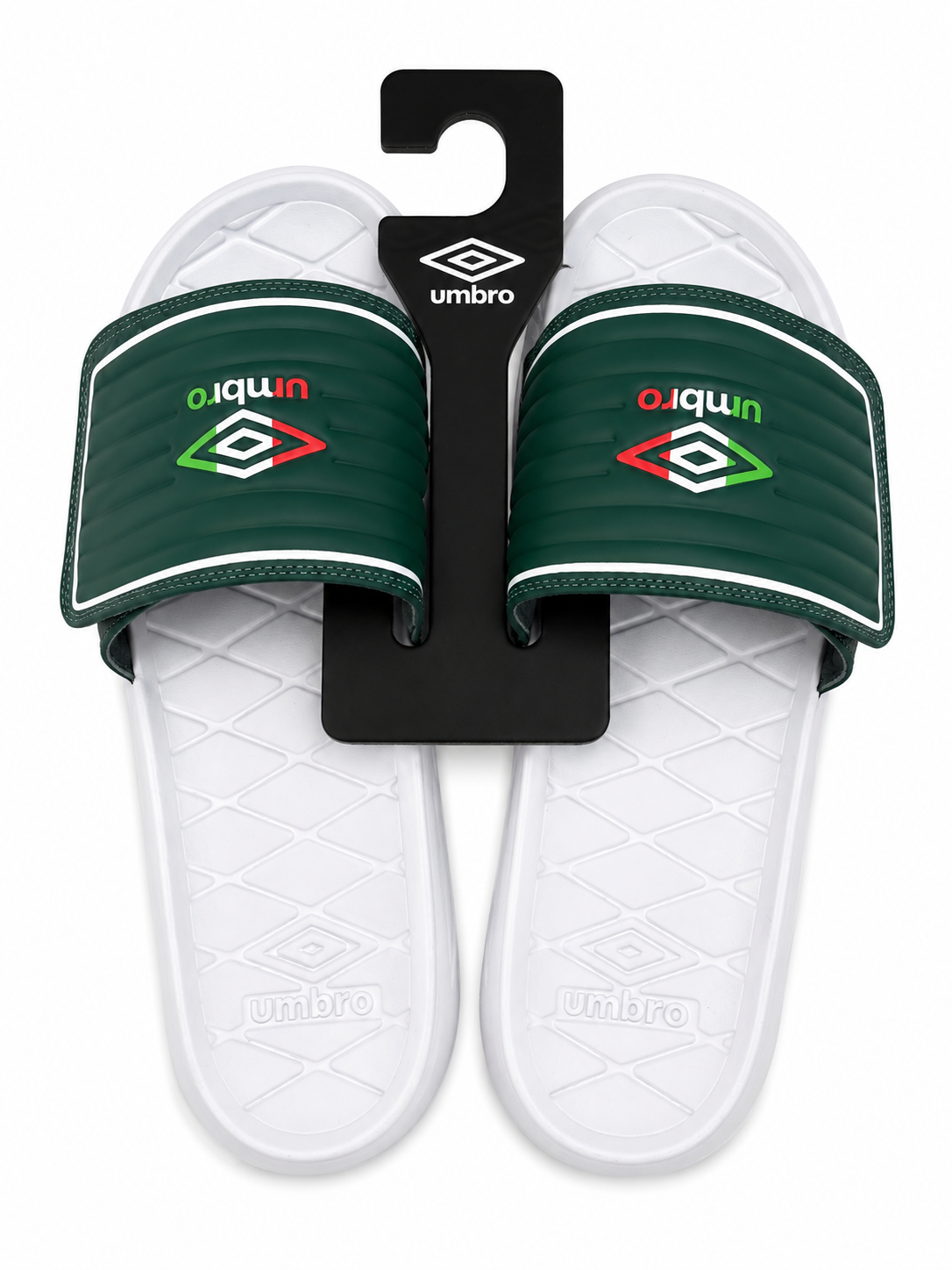 Umbro Green & White Sport Slide Sandals with Pink Sole – Comfortable Unisex Slip-On Slides