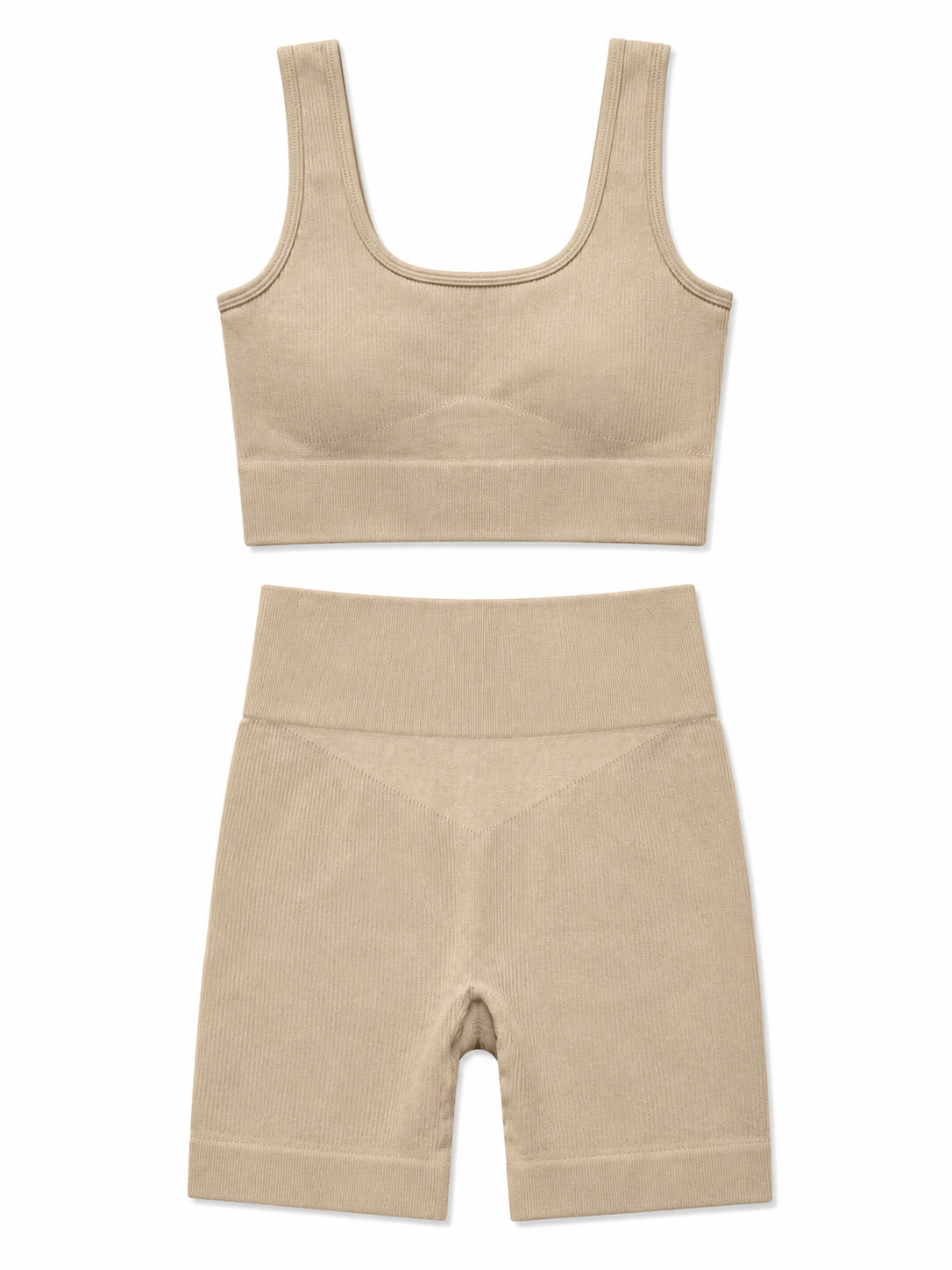 Seamless Ribbed Biker Shorts Set – Women's Activewear Two-Piece Outfit