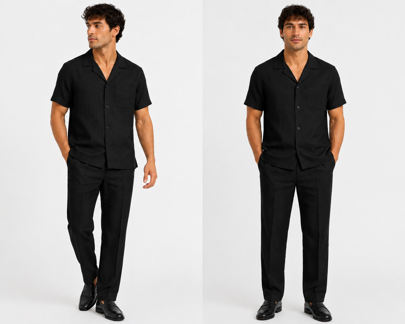 Men's Premium Linen Short Sleeve Two-Piece Set – Button-Up Shirt & Relaxed Fit Pants