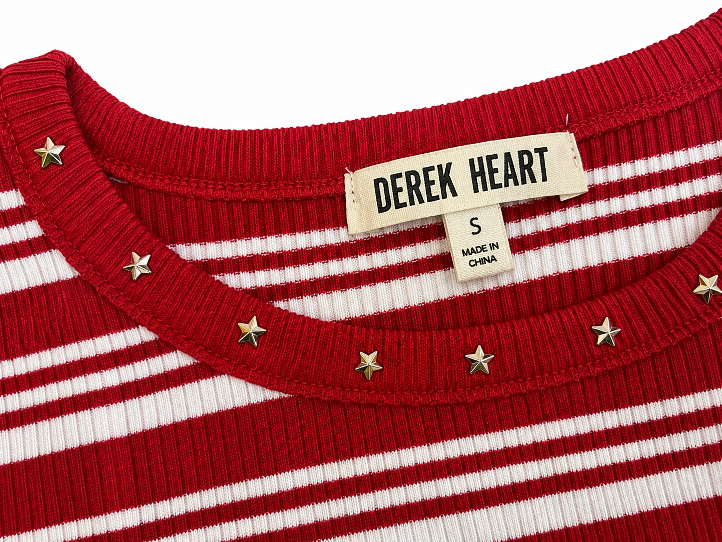 Derek Heart Women's Red & White Striped Ribbed Midi Dress with Star Stud Collar