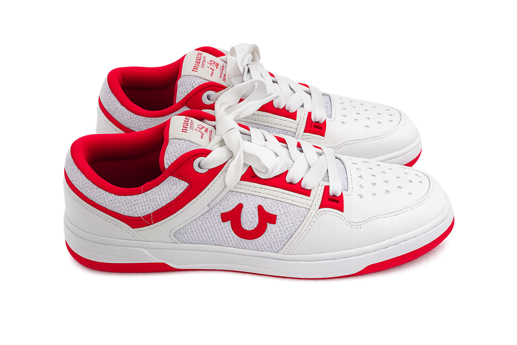 True Religion White & Red Low Top Sneakers – Men's Casual Lace-Up Fashion Shoes