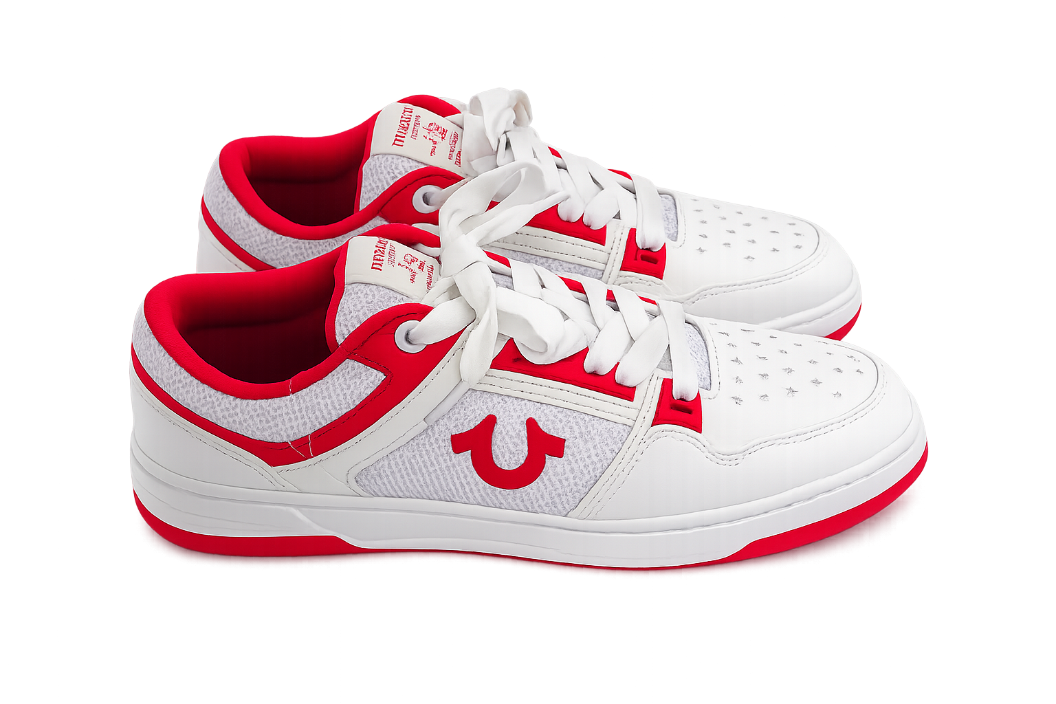 True Religion White & Red Low Top Sneakers – Men's Casual Lace-Up Fashion Shoes