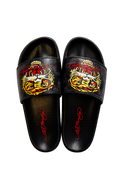 Ed Hardy Tiger Graphic Slide Sandals – Black Red Yellow Comfort Slides