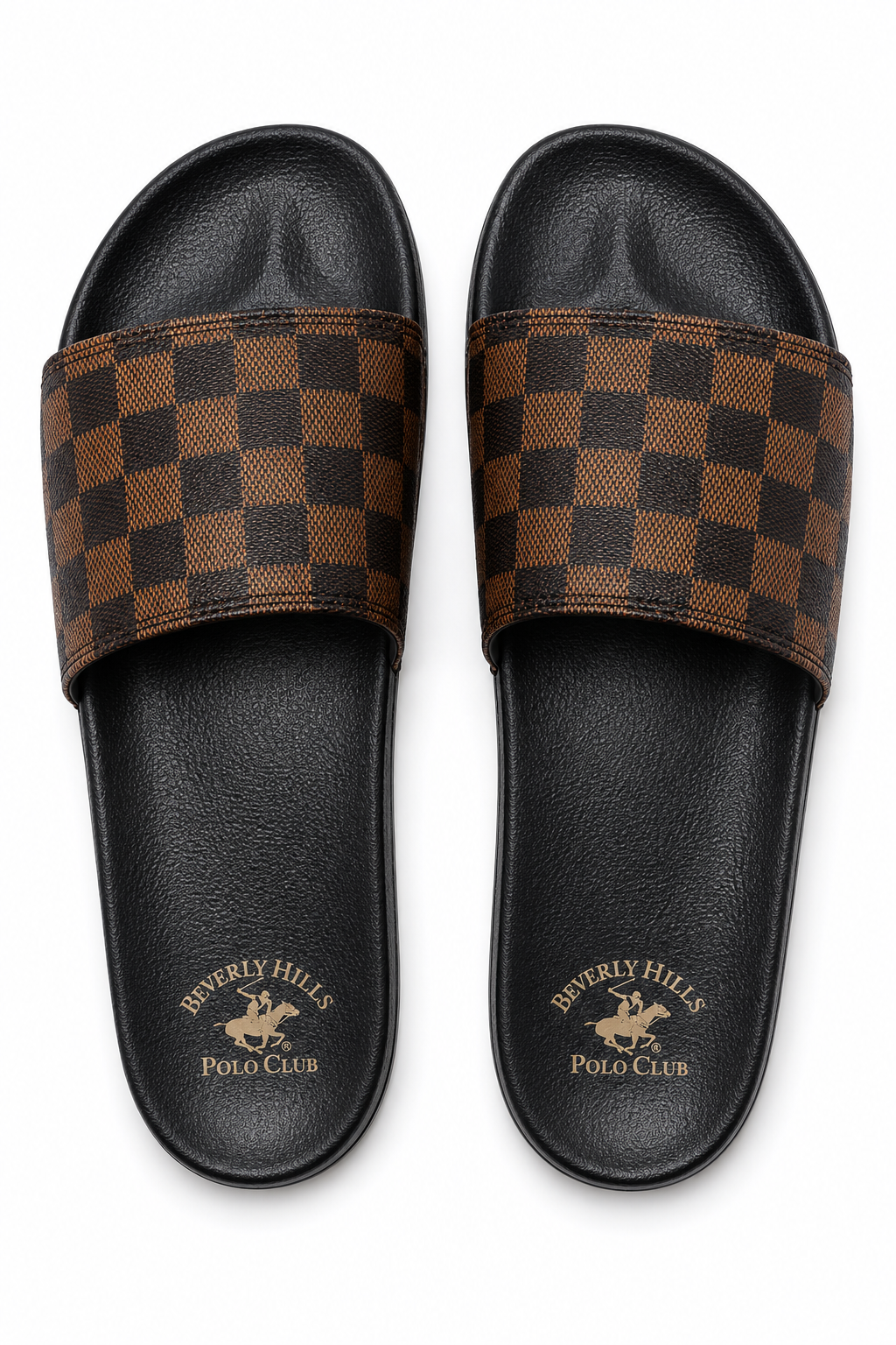 Polo Club Men's Checkered Comfort Slide Sandals – Cushioned Slip-On Slides