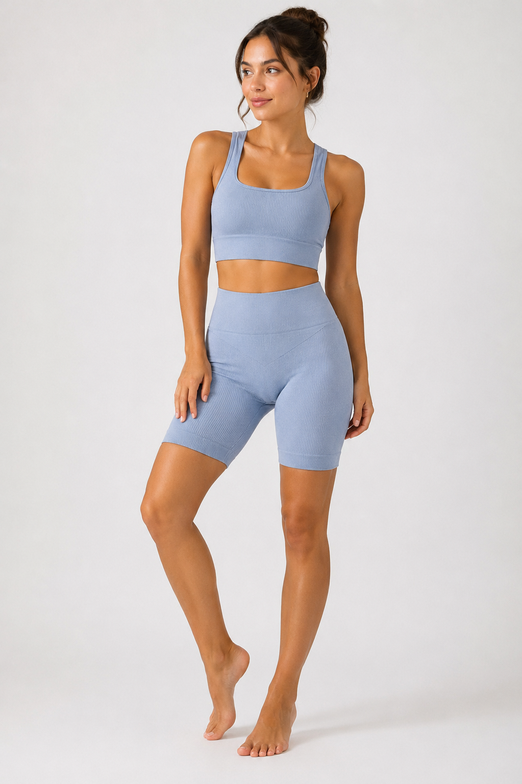 Seamless Ribbed Biker Shorts Set – Women's Activewear Two-Piece Outfit