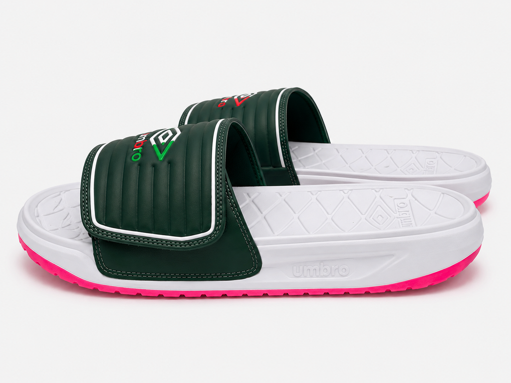 Umbro Green & White Sport Slide Sandals with Pink Sole – Comfortable Unisex Slip-On Slides
