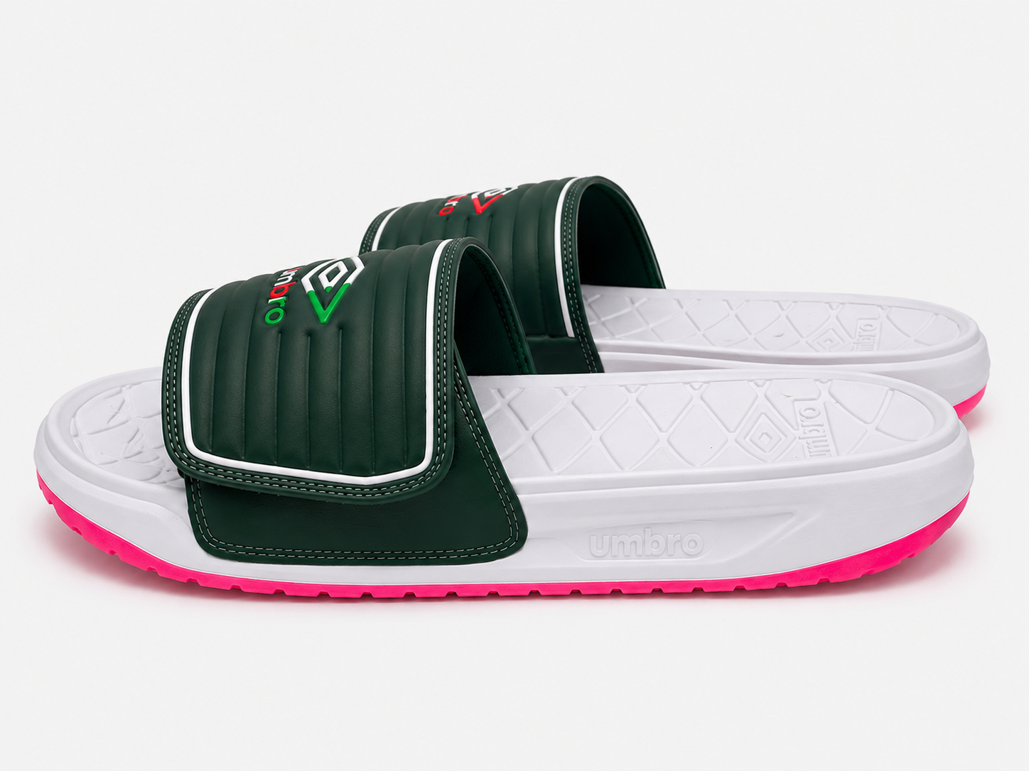 Umbro Green & White Sport Slide Sandals with Pink Sole – Comfortable Unisex Slip-On Slides
