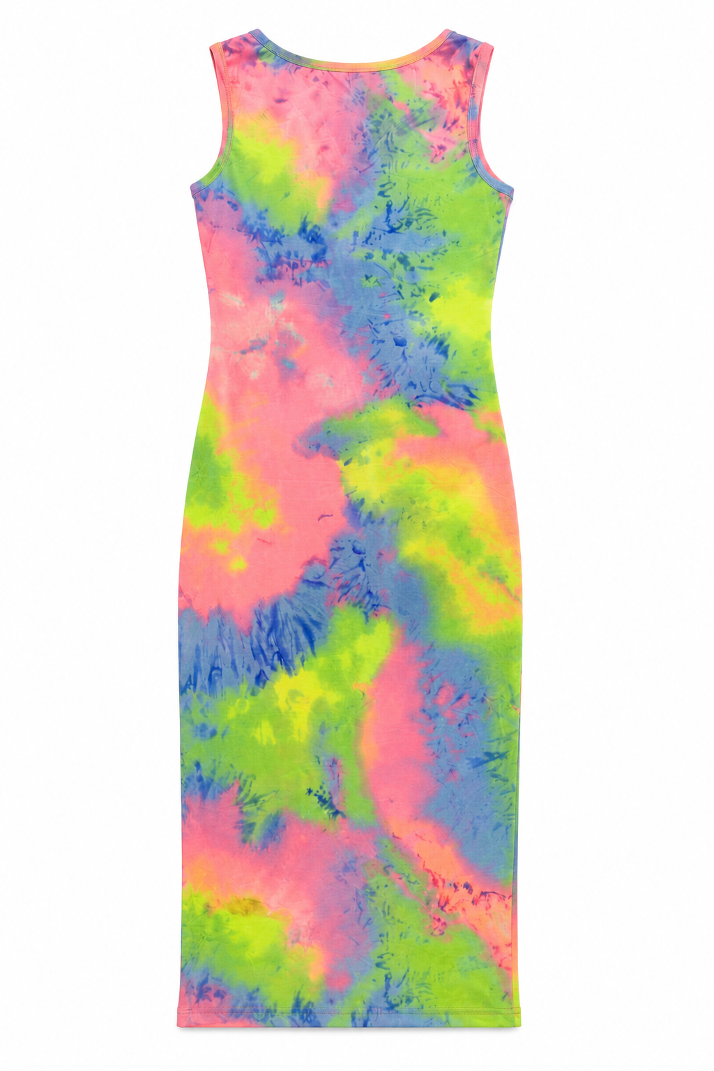 Women's Sleeveless Tie-Dye Bodycon Maxi Dress with Gold Zip Neck – Multicolor Summer Casual Dress