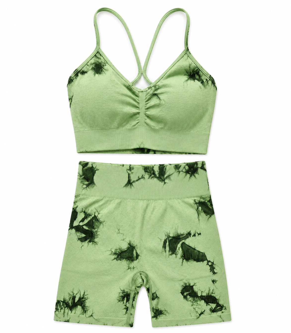 Blush Tie-Dye Scrunch Biker Shorts Set – Women's Seamless Activewear Two-Piece