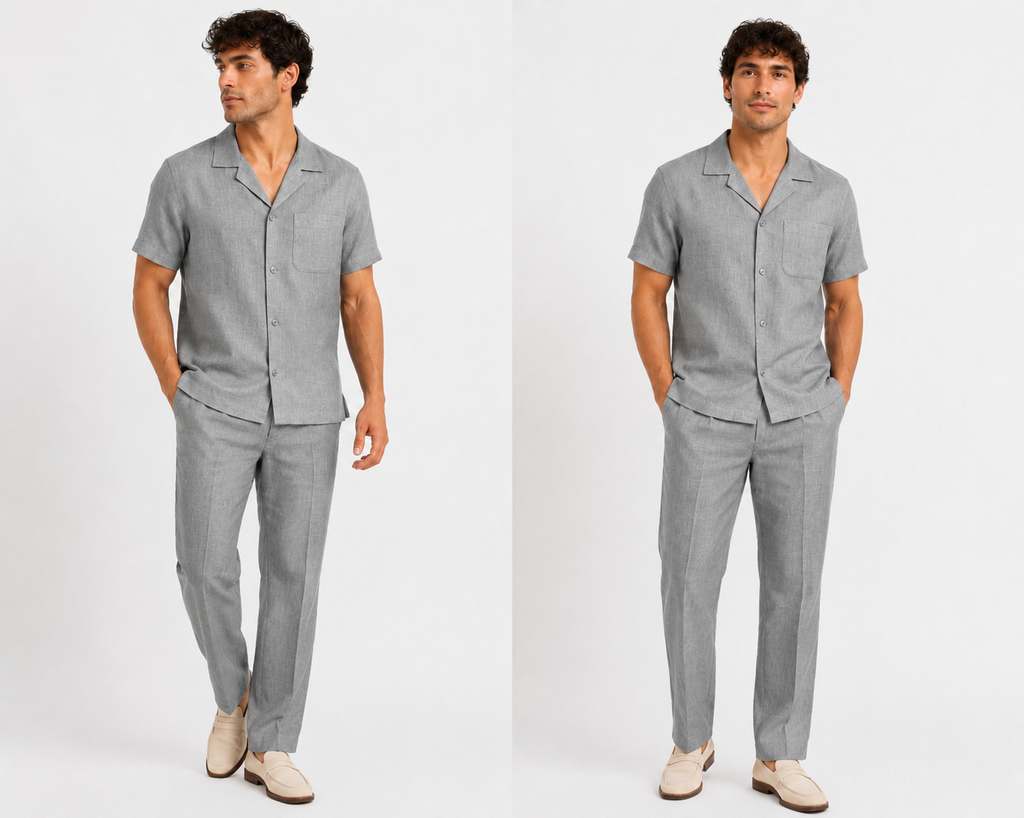 Men's Premium Linen Short Sleeve Two-Piece Set – Button-Up Shirt & Relaxed Fit Pants