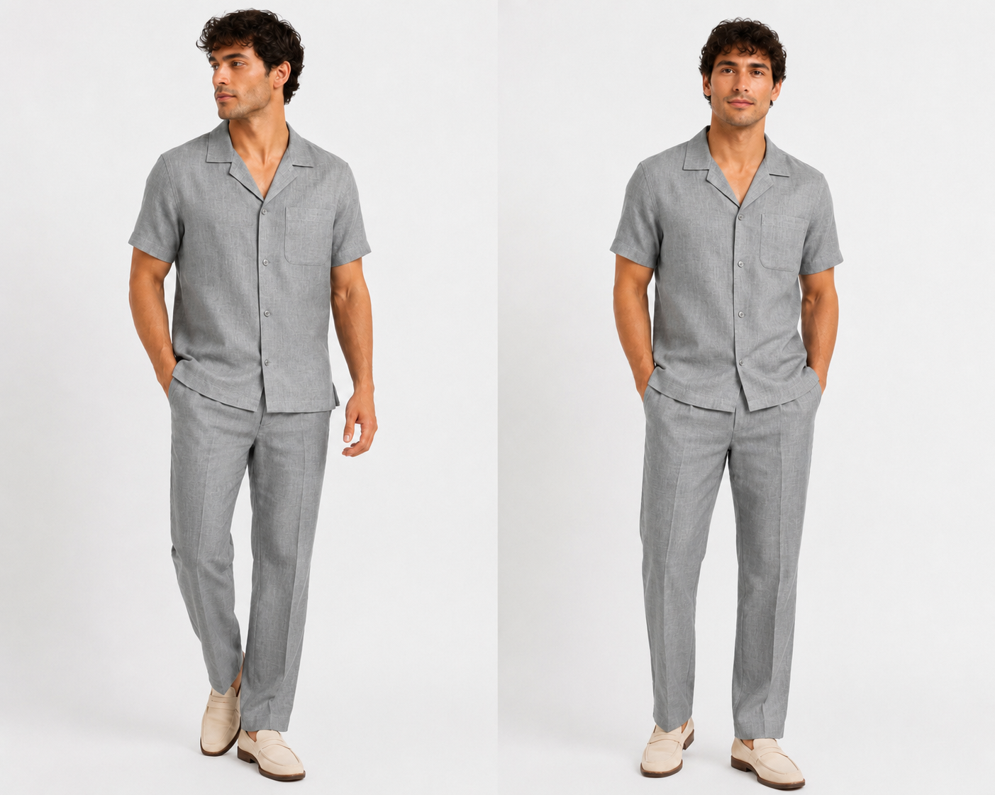 Men's Premium Linen Short Sleeve Two-Piece Set – Button-Up Shirt & Relaxed Fit Pants