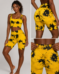 Sunburst Tie-Dye Activewear Set – Women's Scrunch Biker Shorts & Crop Top Co-Ord