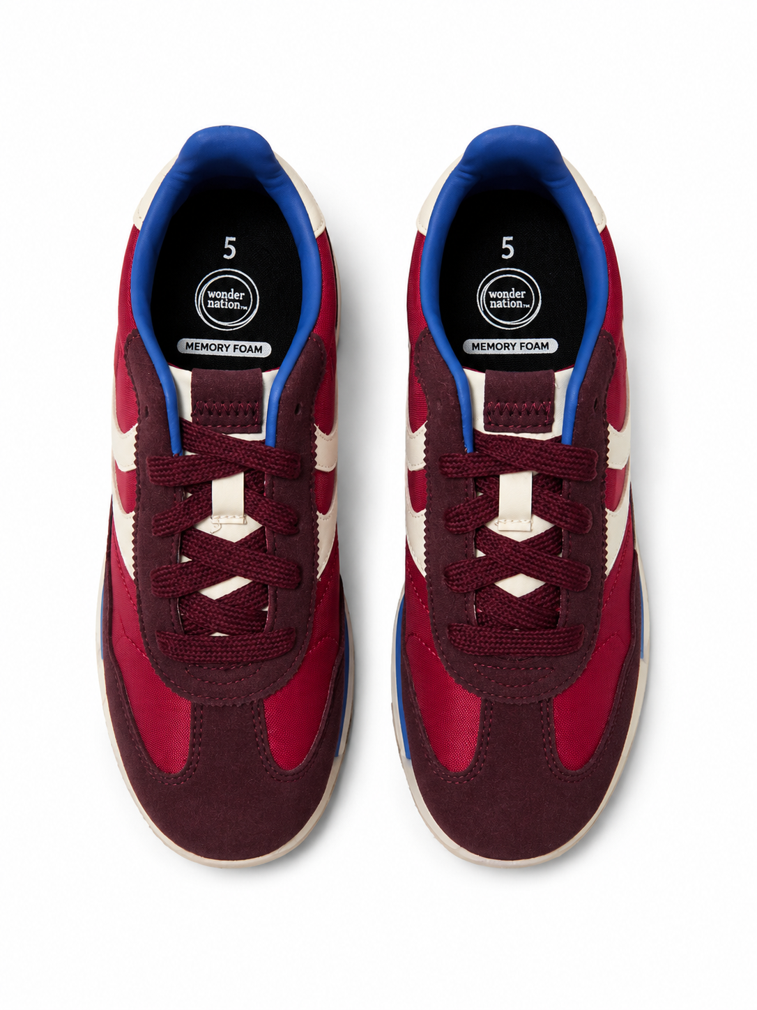 Children's Retro Runner Sneakers – Burgundy, Red & Blue Memory Foam Athletic Shoes