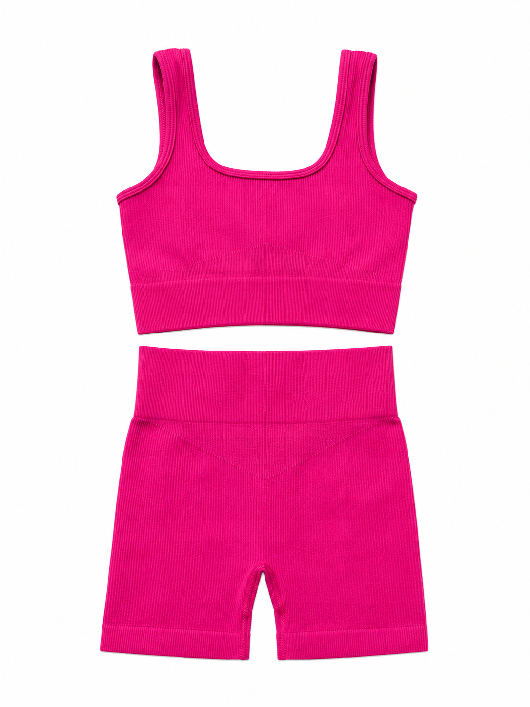 Seamless Ribbed Biker Shorts Set – Women's Activewear Two-Piece Outfit