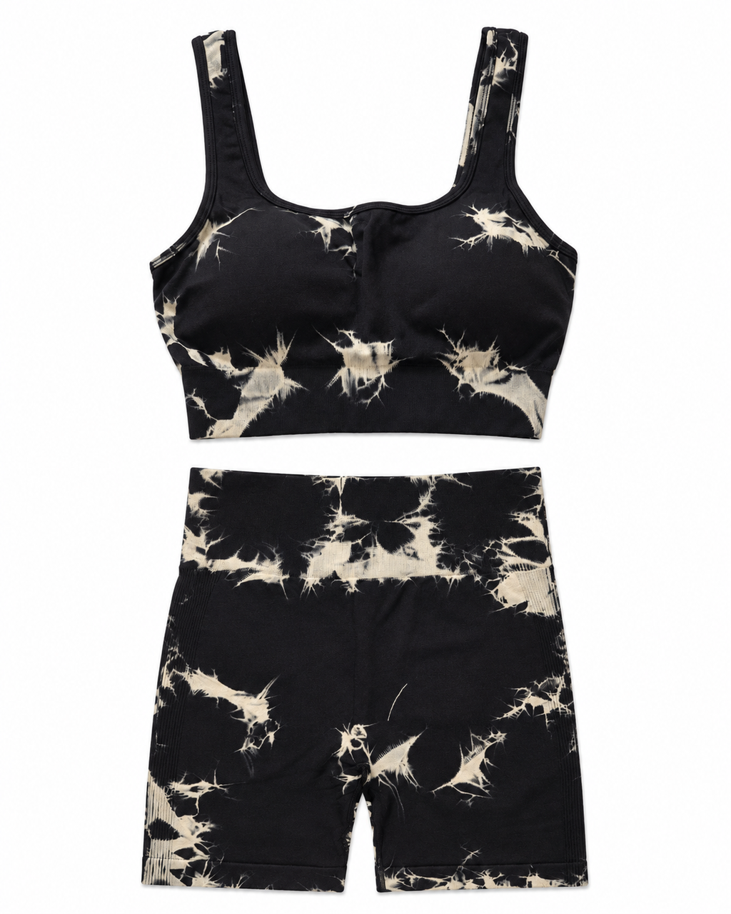 Sunburst Tie-Dye Activewear Set – Women's Scrunch Biker Shorts & Crop Top Co-Ord