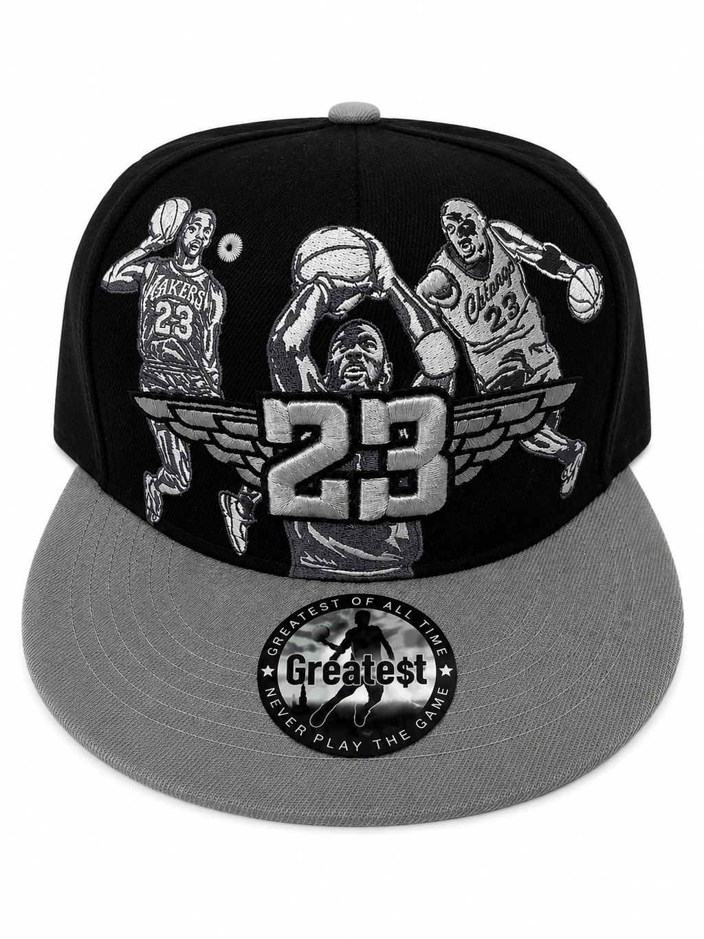 Kobe Bryant Inspired 23 Snapback Hat – Black & Gray Basketball Tribute Flat Brim Cap