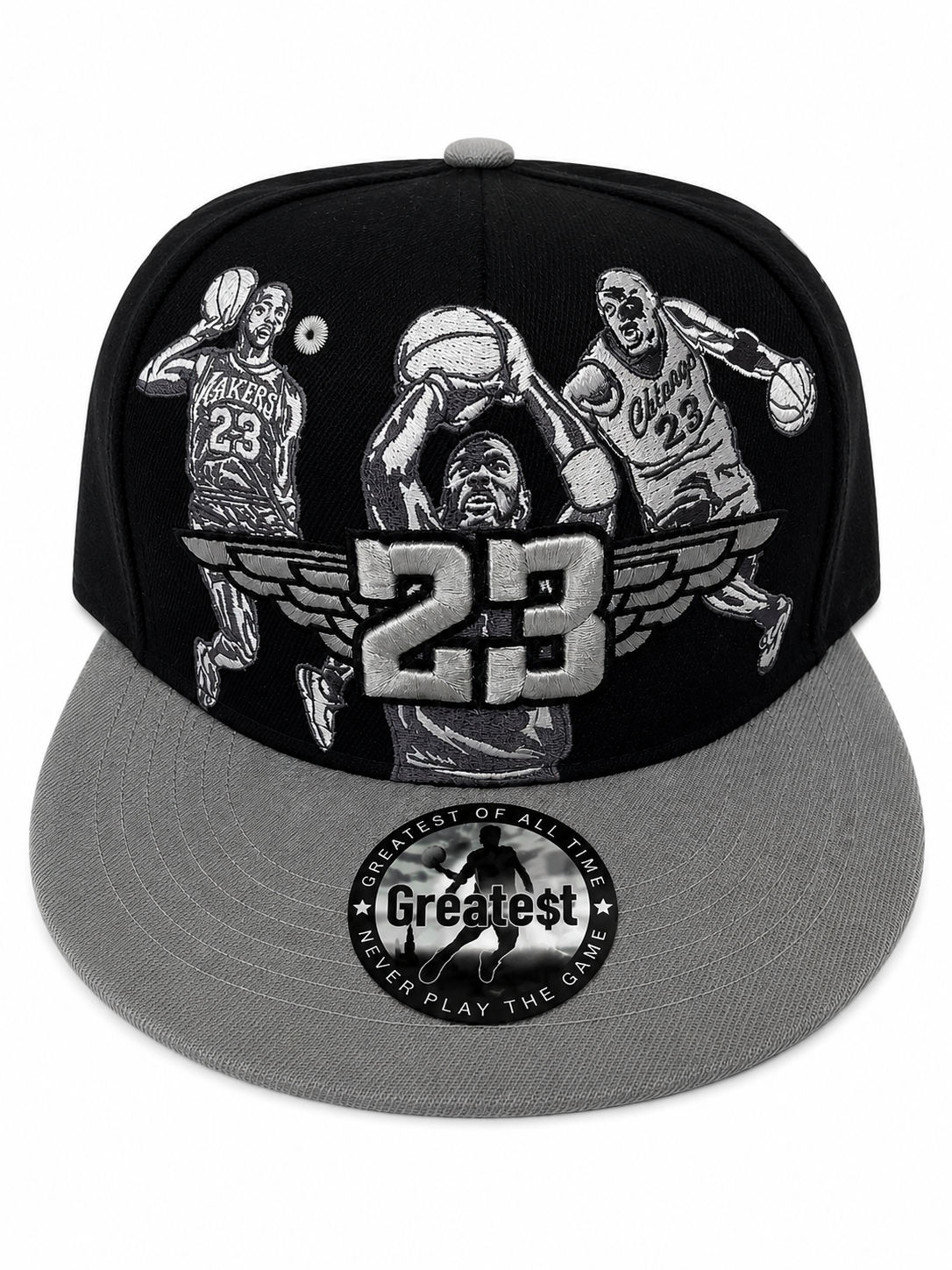 Kobe Bryant Inspired 23 Snapback Hat – Black & Gray Basketball Tribute Flat Brim Cap